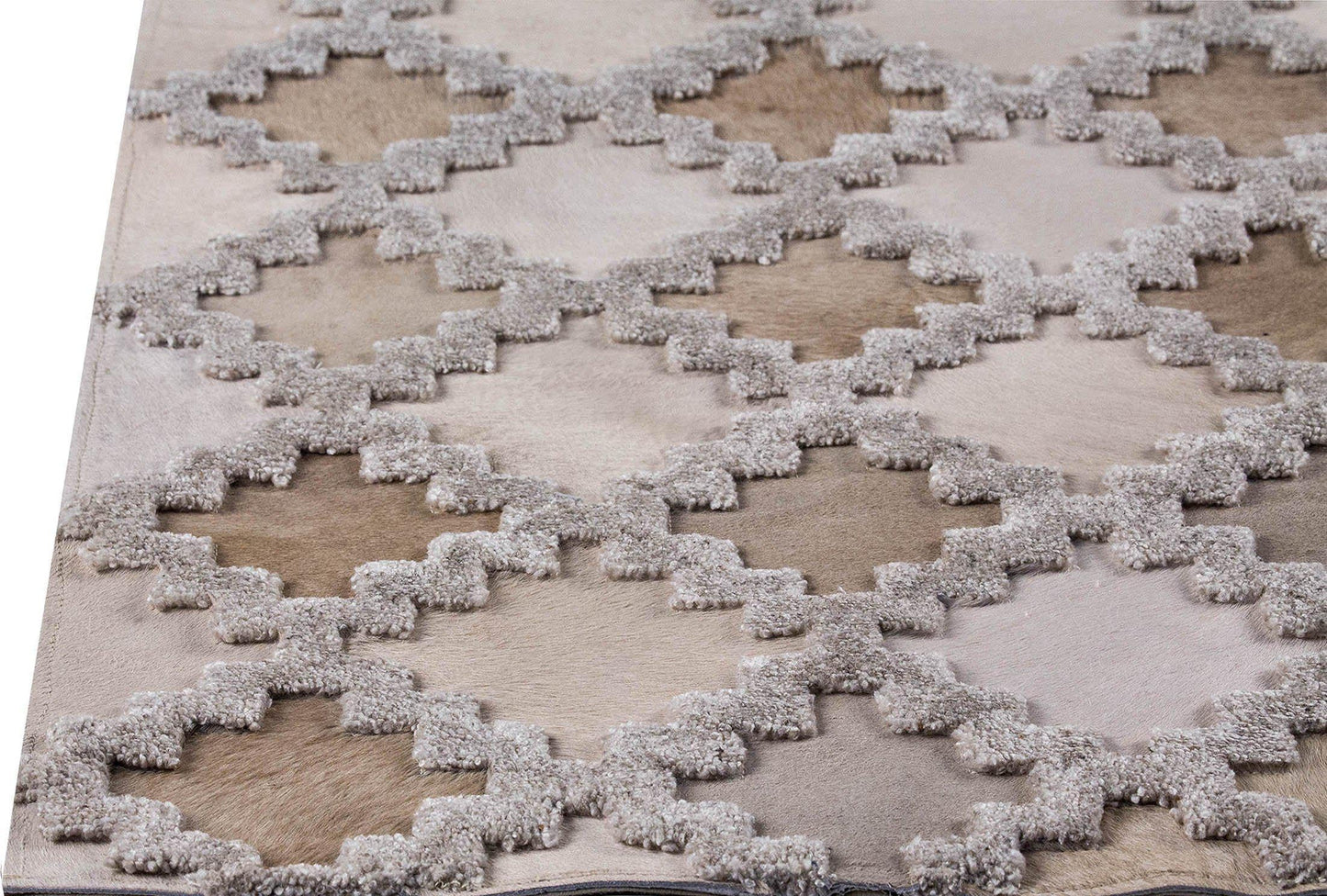 Luxury Geometric Contemporary Handmade Leather Tufted Rio Alcor Beige/Brown Area Rug Carpet