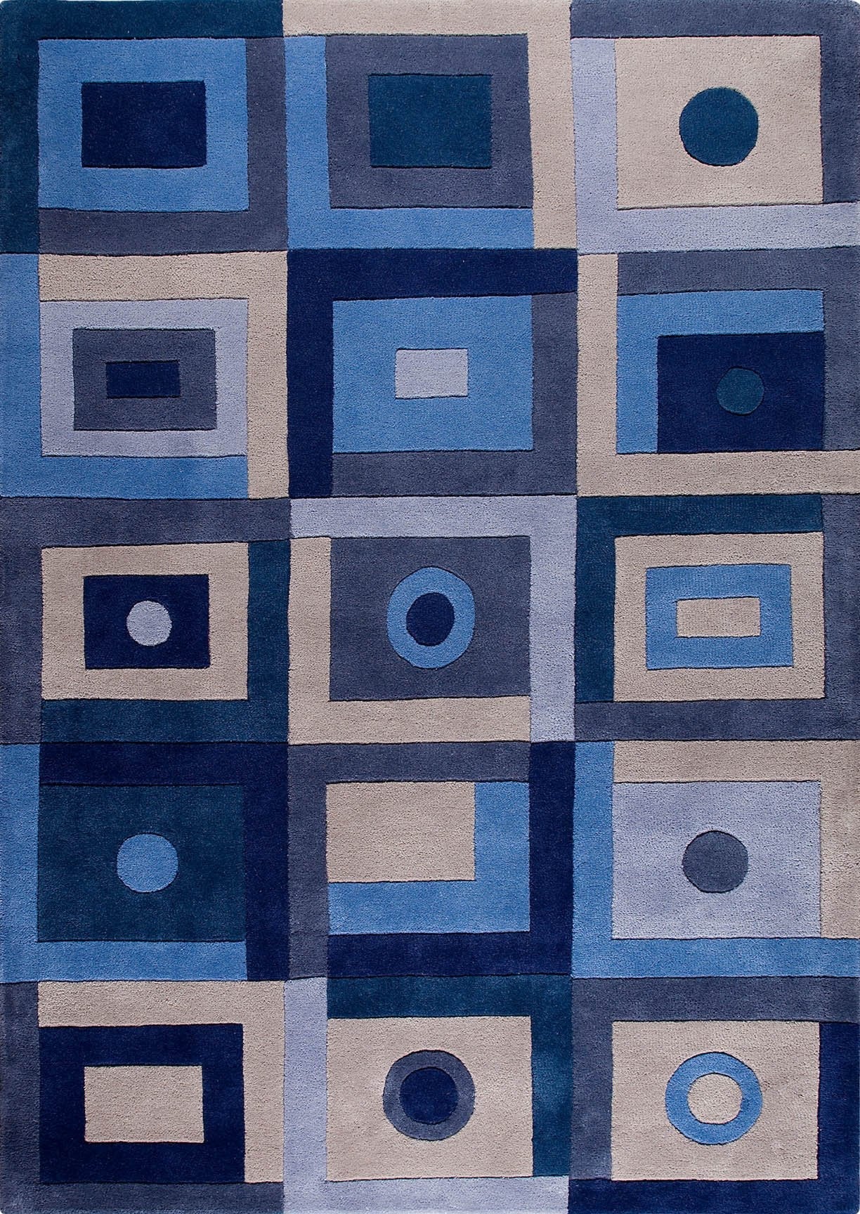 Hand-Tufted Geometric Plat Vinson Berlin Blue Area Rug Carpet