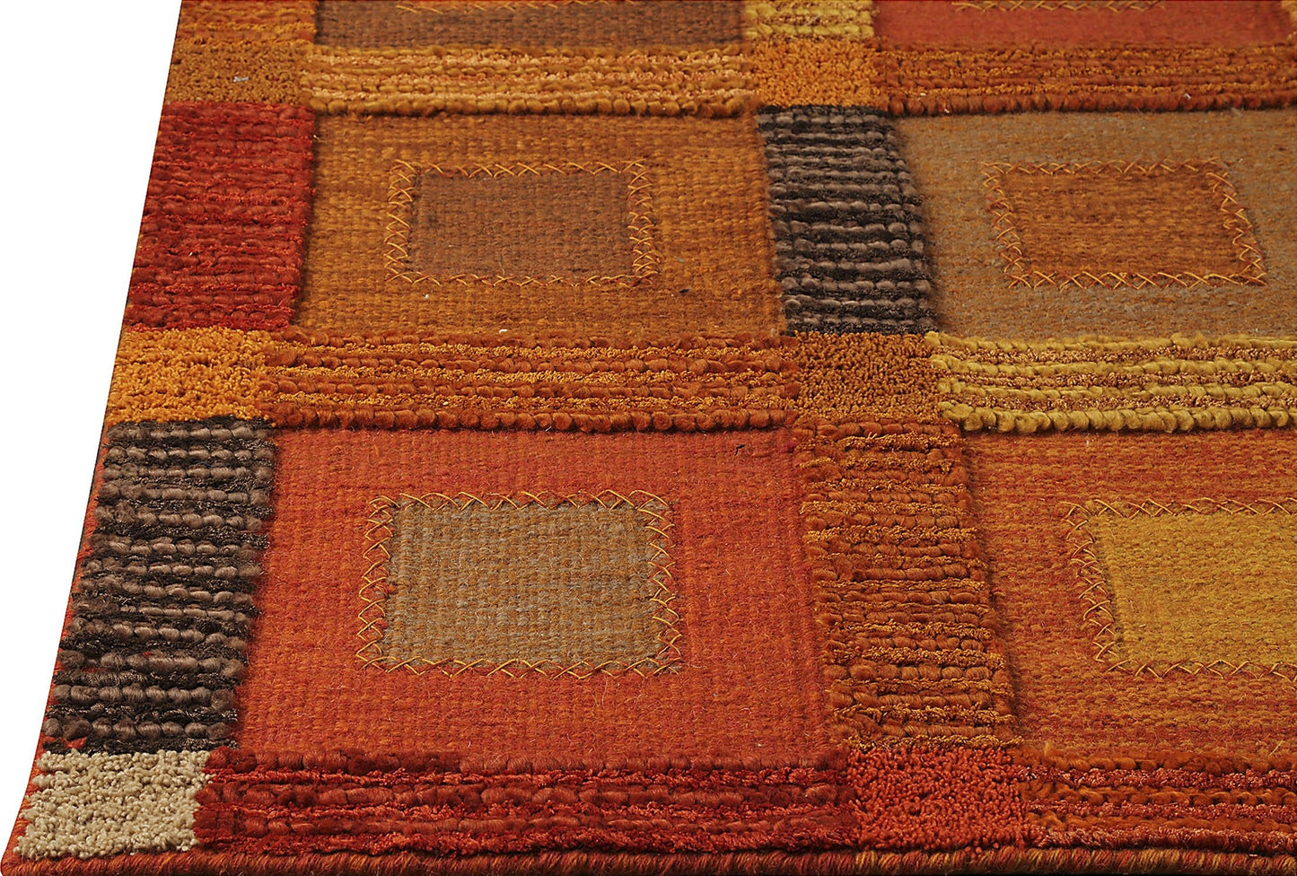 Hand Woven Colorful Geometric Surface Big Box Orange Area Rug Carpet