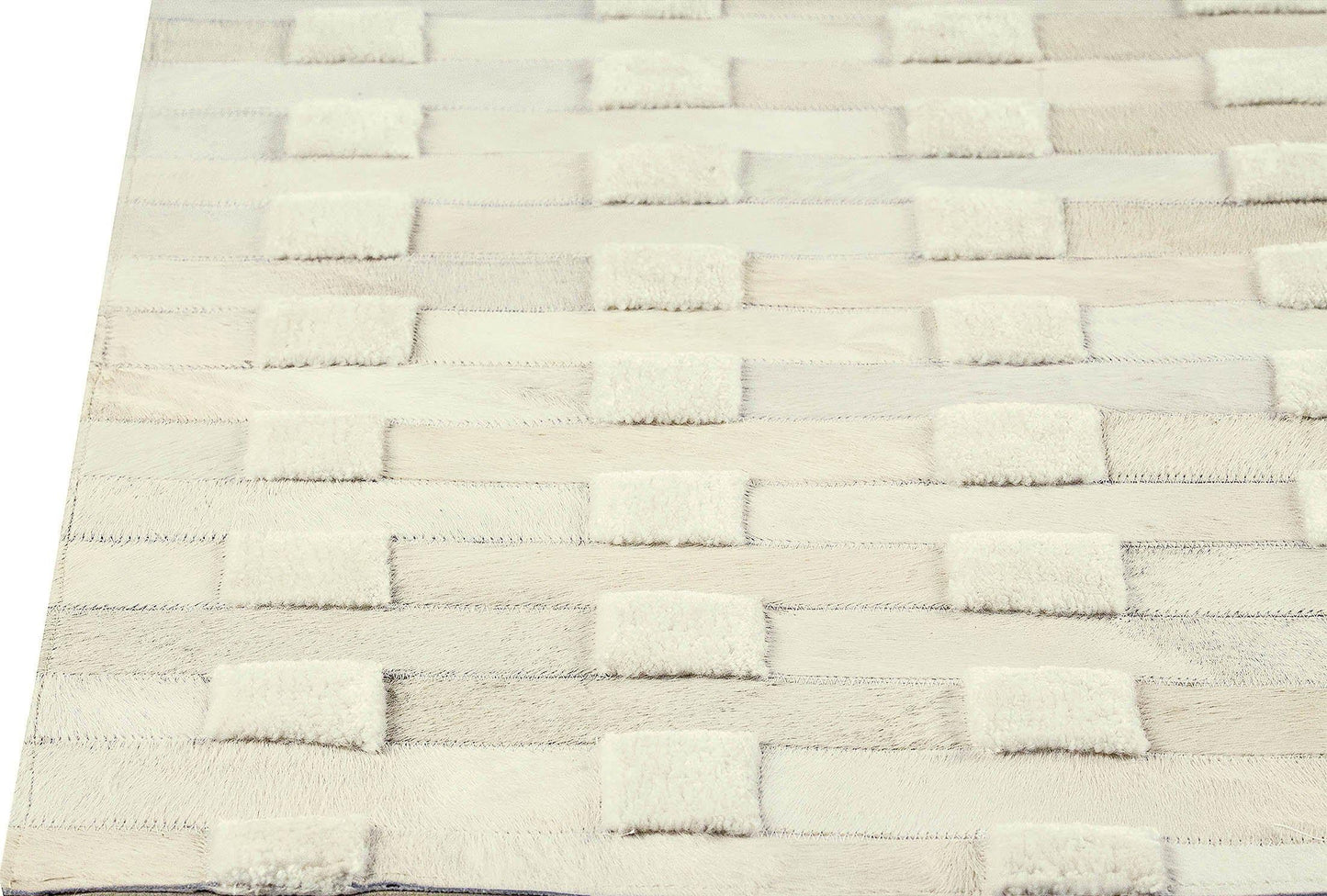Luxury Geometric Contemporary Handmade Leather Tufted Rio Canopus White/Beige Area Rug Carpet