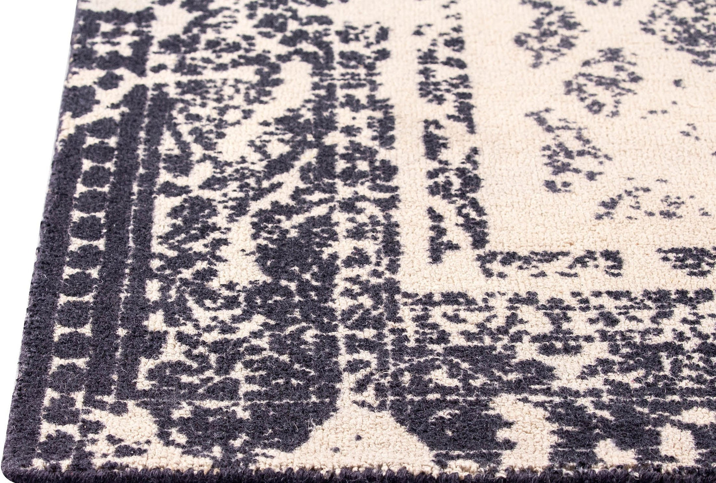 Modern Contemporary Geometric Abstract Border Mariam Corona Charcoal/Grey Wool Area Rug Carpet
