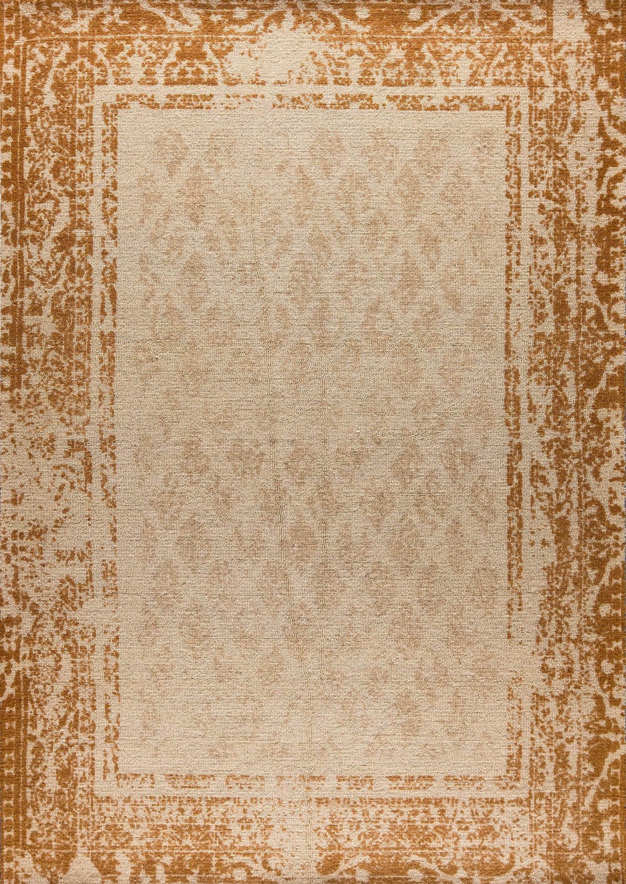 Modern Contemporary Geometric Abstract Border Mariam Corona Rust Wool Area Rug Carpet