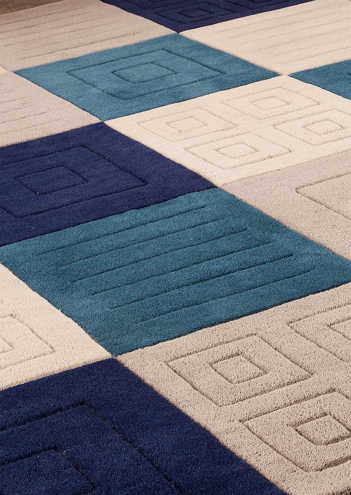 Geo Play Hand Tufted Catena Cuadro Blue/Grey Area Rug Carpet