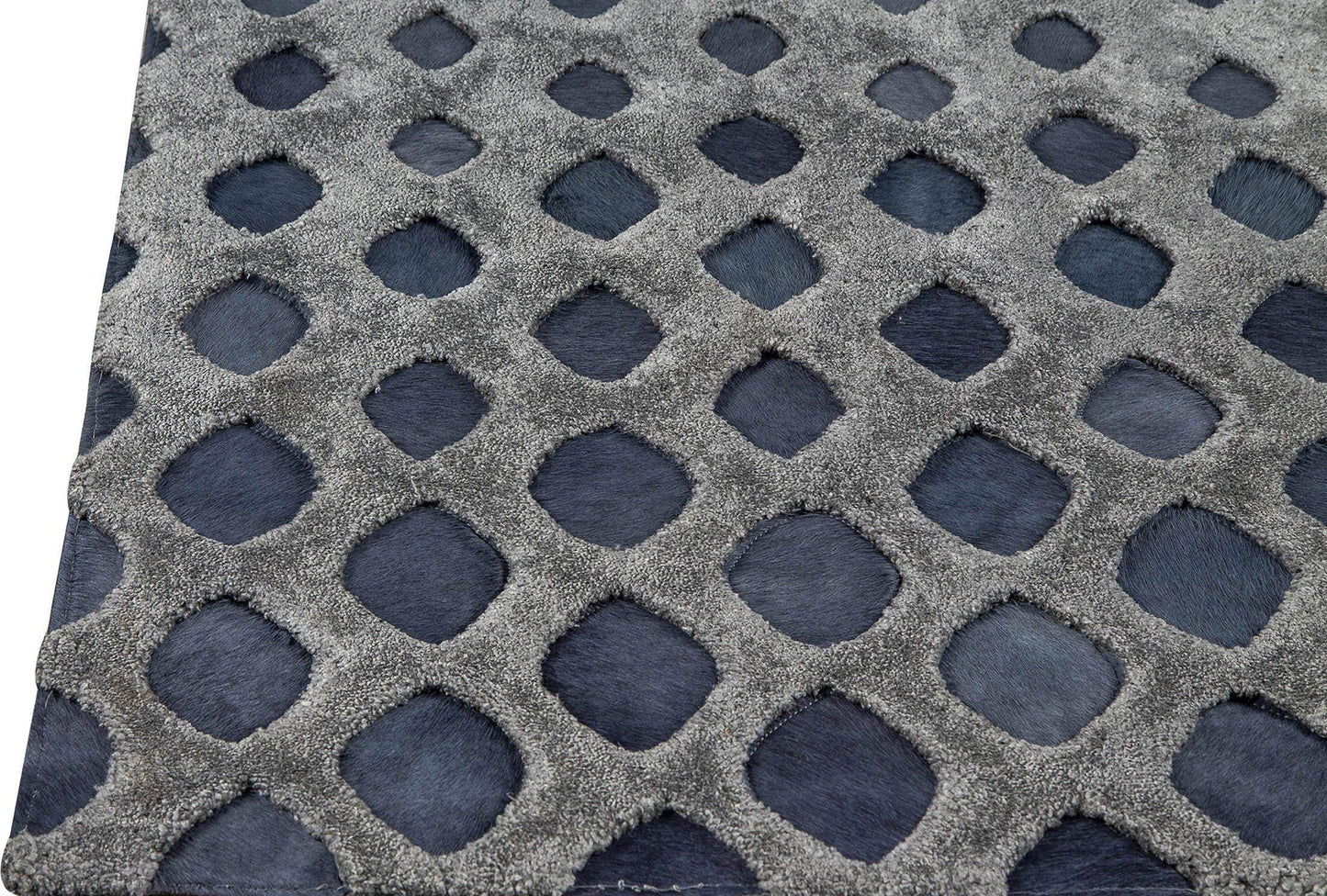 Luxury Geometric Contemporary Handmade Leather Tufted Rio Cursa Blue/Indigo Area Rug Carpet