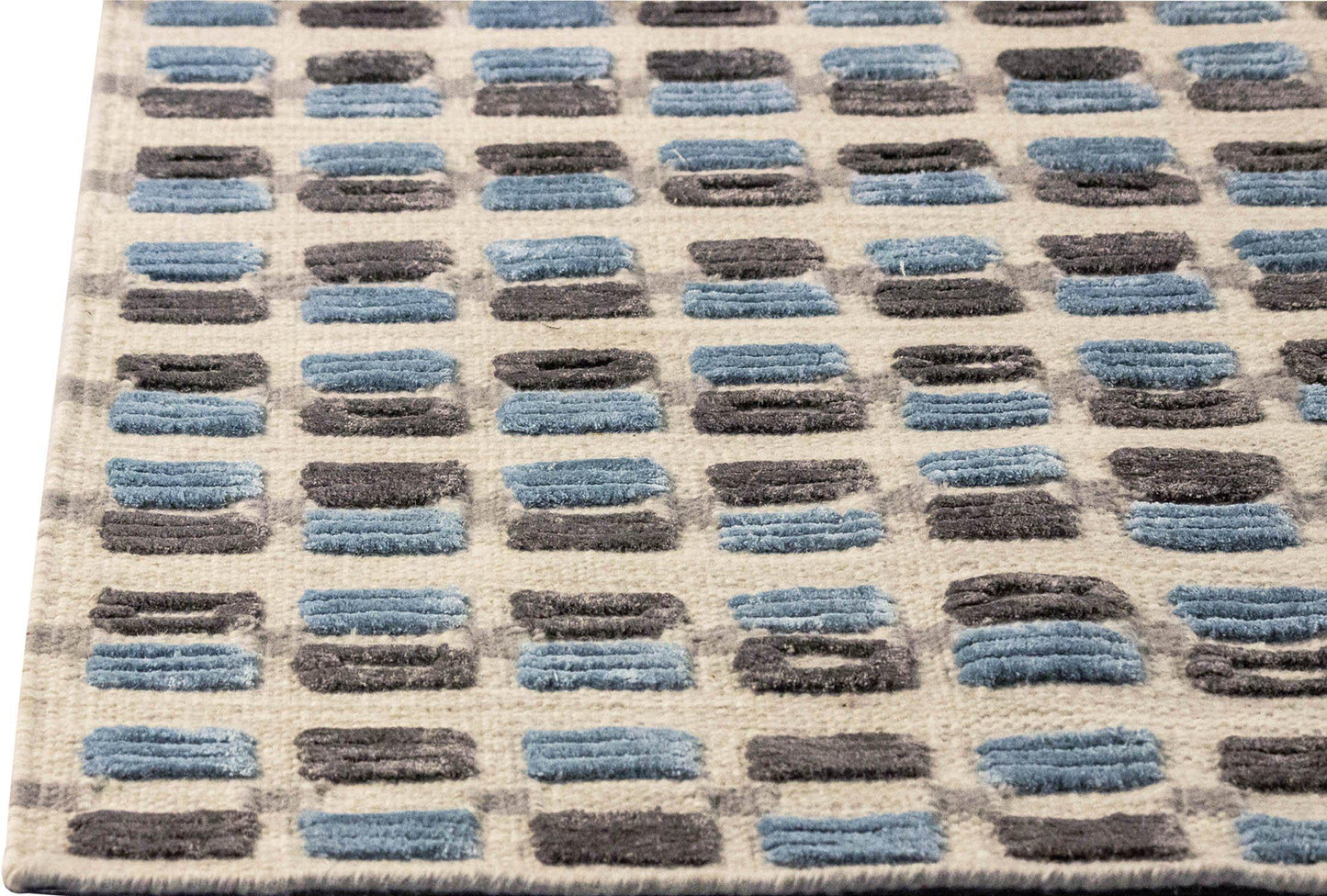Hand Woven Scattered High-Low Look Geo Wako Dayton Blue Area Rug Carpet