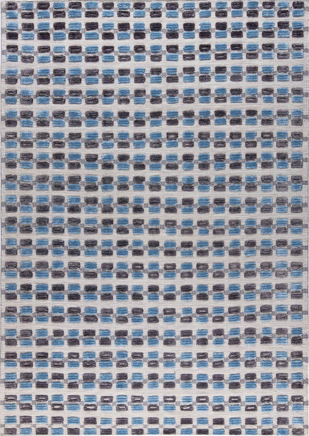 Hand Woven Scattered High-Low Look Geo Wako Dayton Blue Area Rug Carpet