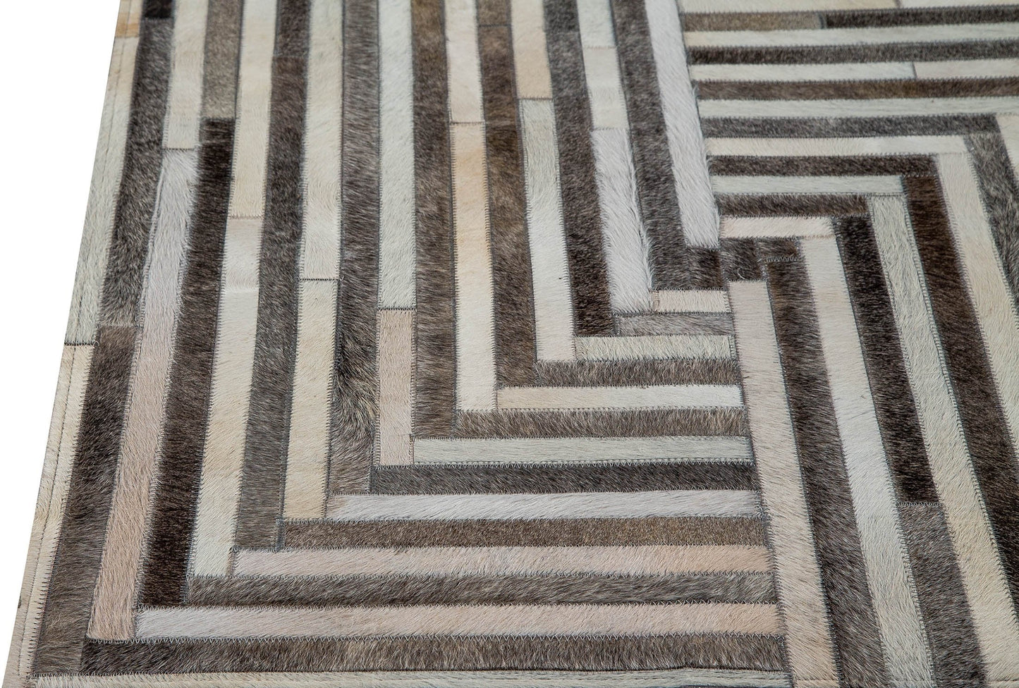 Luxury Geometric Contemporary Handmade Leather Gau Draco Grey Area Rug Carpet