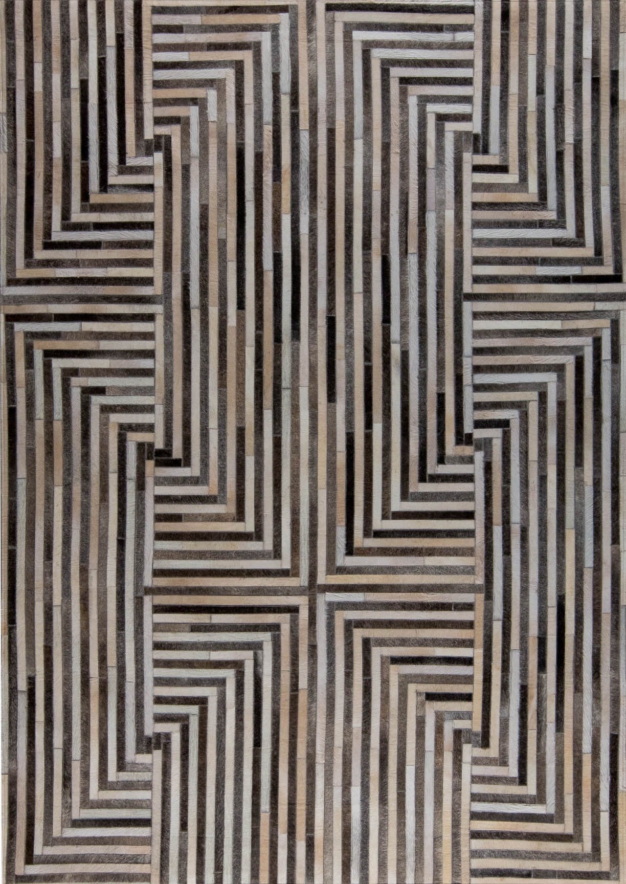 Luxury Geometric Contemporary Handmade Leather Gau Draco Grey Area Rug Carpet