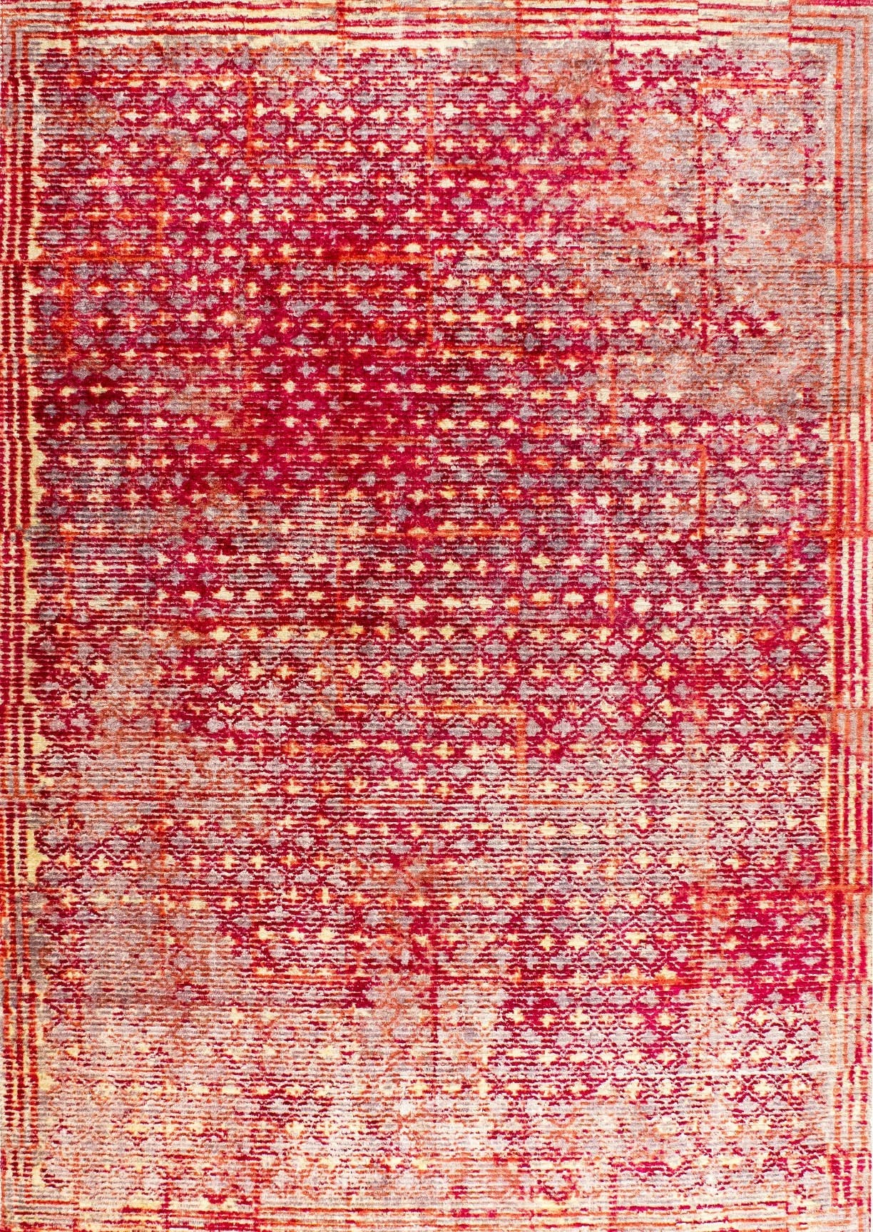 Contemporary Abstract Texture Border Shah Ferrara Red Area Rug Carpet