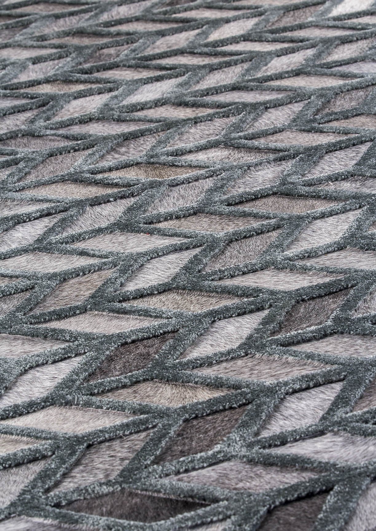 Luxury Geometric Contemporary Handmade Leather Tufted Rio Gamma Grey/Green Area Rug Carpet