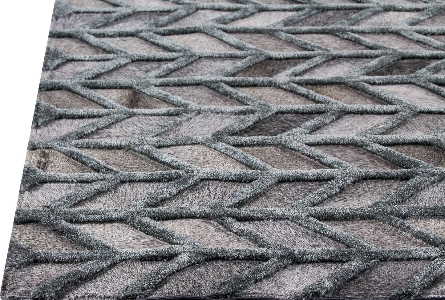 Luxury Geometric Contemporary Handmade Leather Tufted Rio Gamma Grey/Green Area Rug Carpet