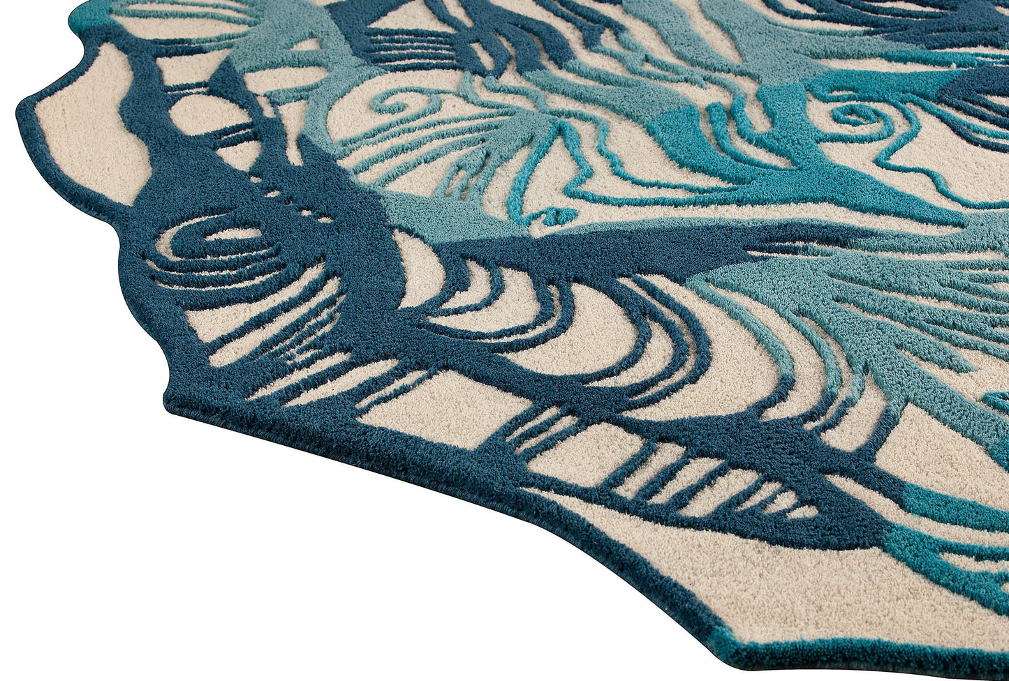 Hand-Tufted Floral Shaped Milano Hibiscus Turquoise Area Rug Carpet