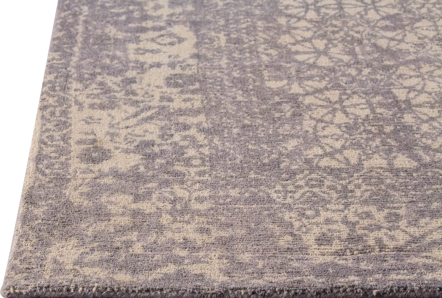 Modern Geometric Medallion Abstract Border Mariam Houston Silver Wool Area Rug Carpet