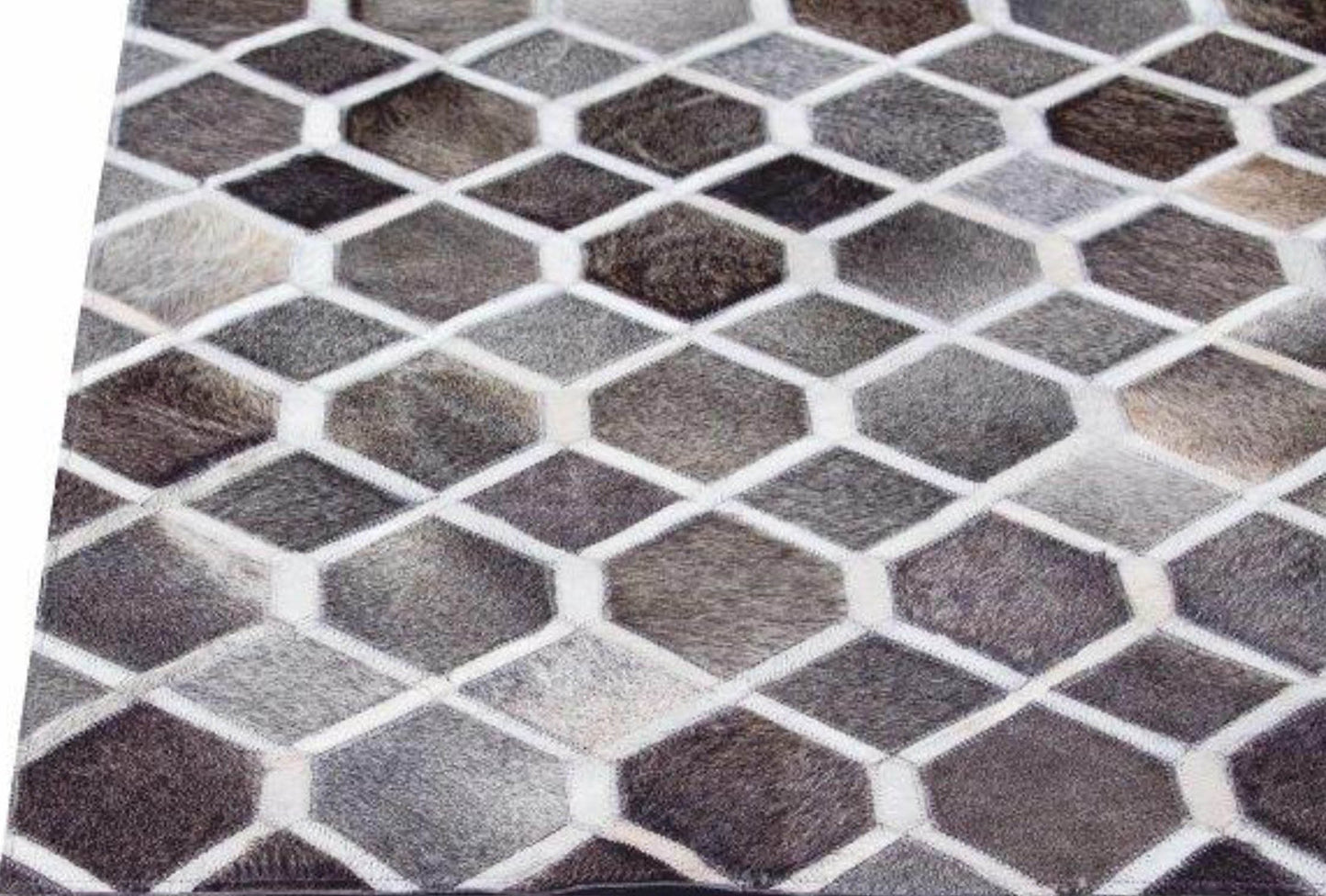 Luxury Geometric Contemporary Handmade Leather Gau Chess Beige/BrownArea Rug Carpet