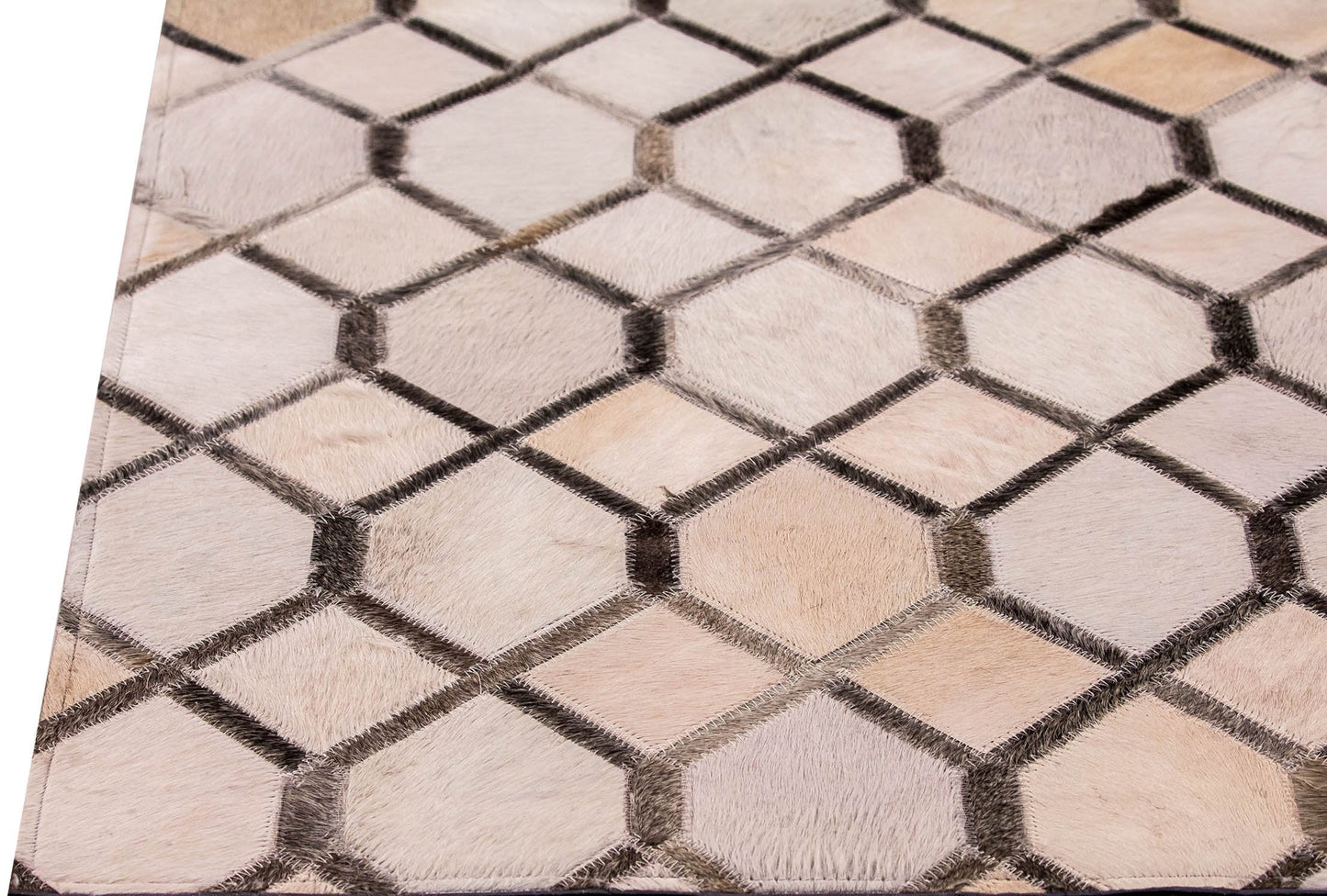 Luxury Geometric Contemporary Handmade Leather Gau Hydra White/Grey Area Rug Carpet