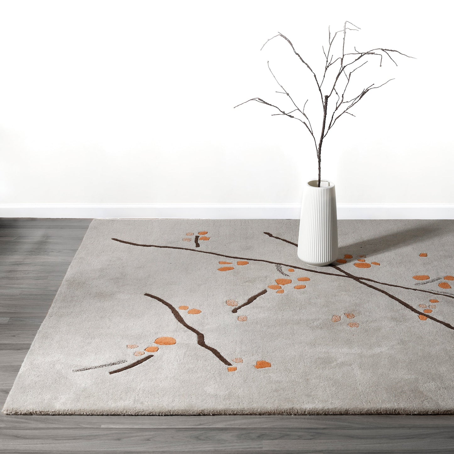 Hand-Tufted Abstract Floral Drawing Vinson Inari Grey/Orange Area Rug