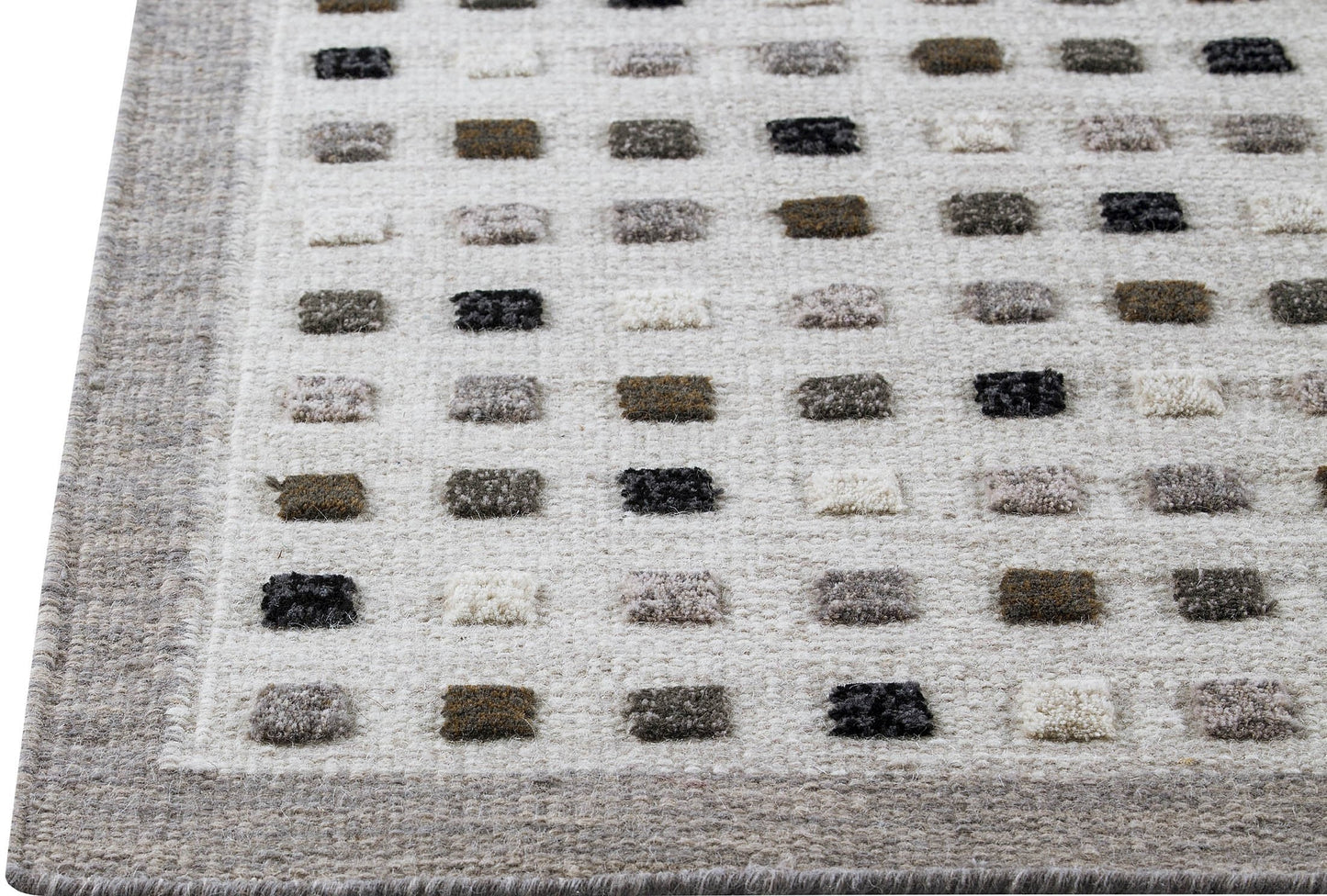 Hand-Woven High Low Geometric Border Khema1 Light Grey Area Rug Carpet