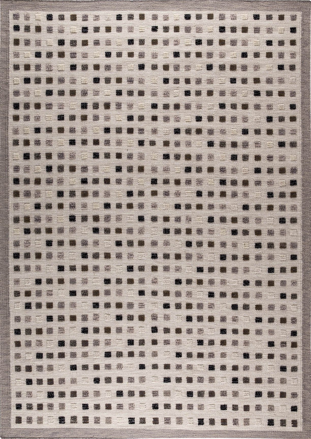 Hand-Woven High Low Geometric Border Khema1 Light Grey Area Rug Carpet