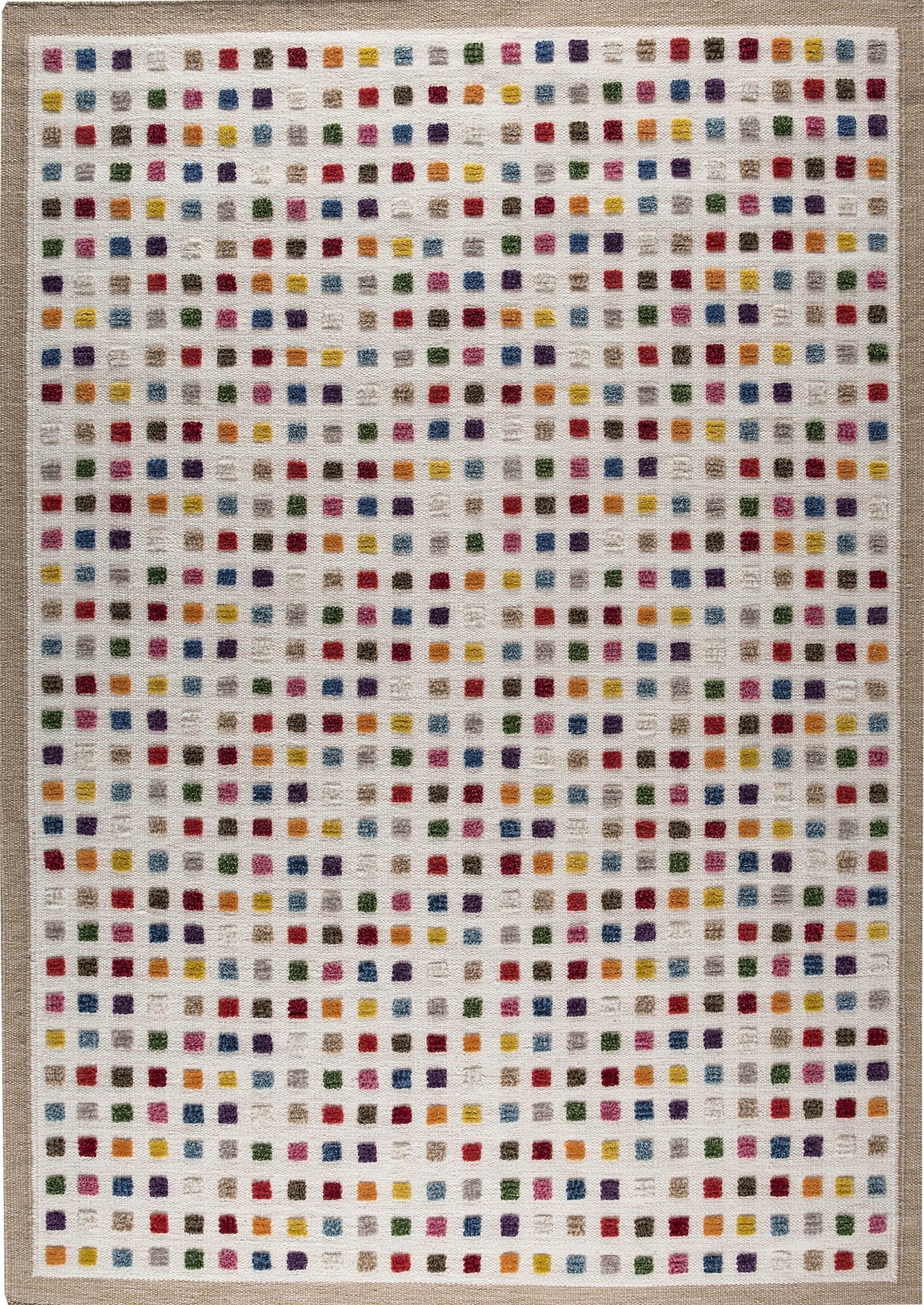 Hand-Woven High Low Geometric Border Khema1 Brown/Multi Area Rug Carpet