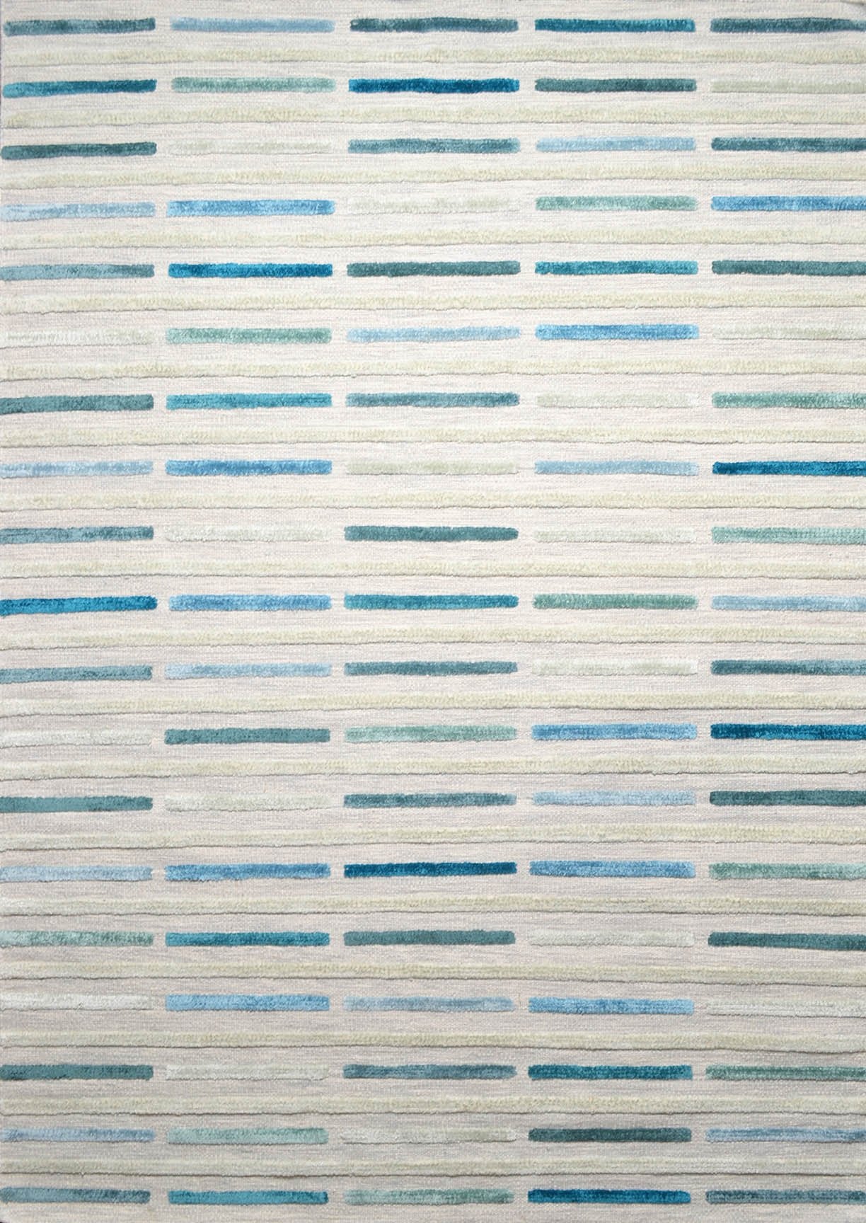 Hand Woven Playful High-Low Line Kea Khema 5 Turquoise Area Rug Carpet