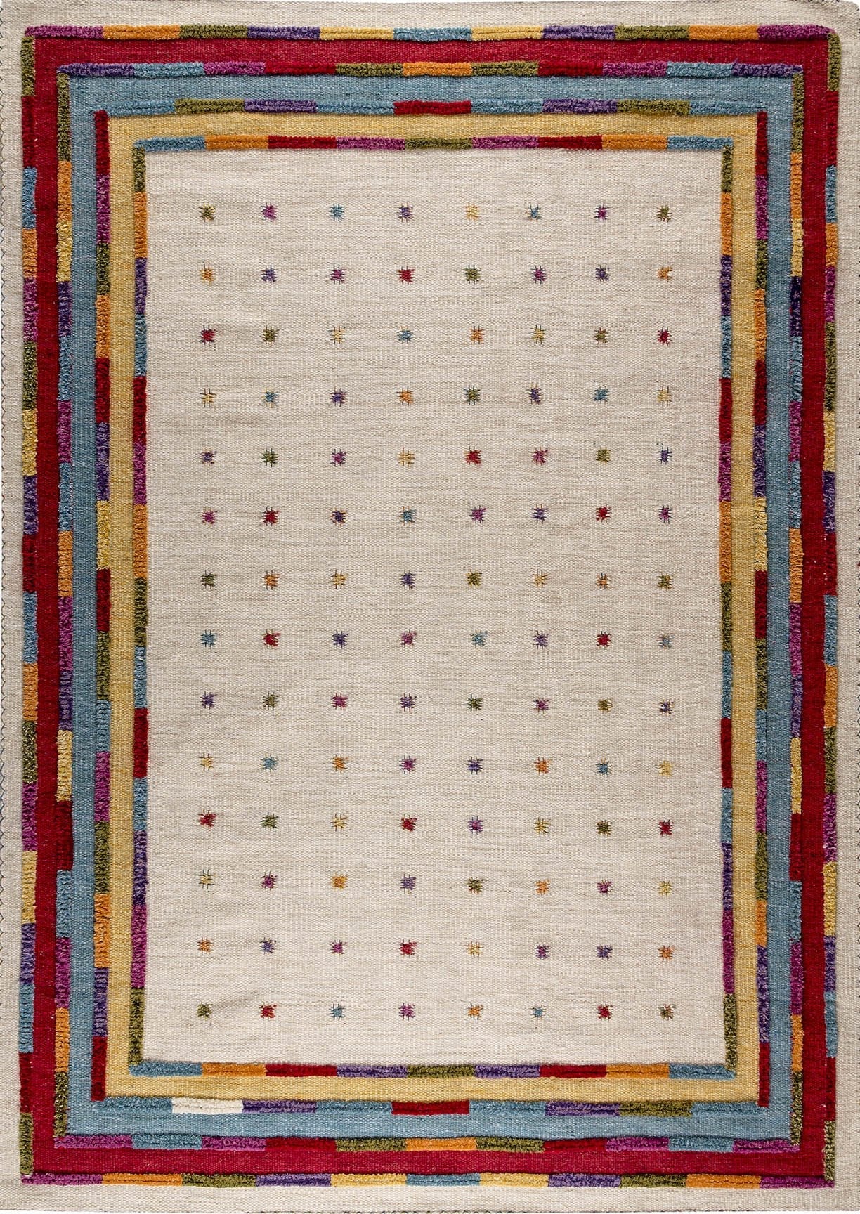 Hand Woven High-Low Border Kea Khema 6 White/Multi Area Rug Carpet