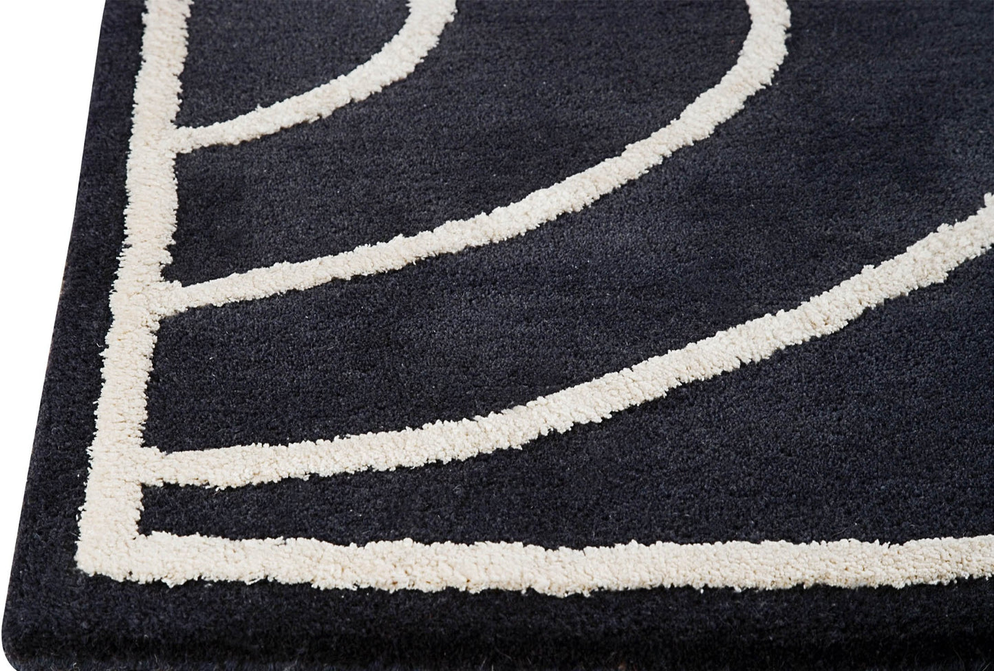 Contemporary Abstract Wave Look Blanc Lake Placid Charcoal Area Rug Carpet