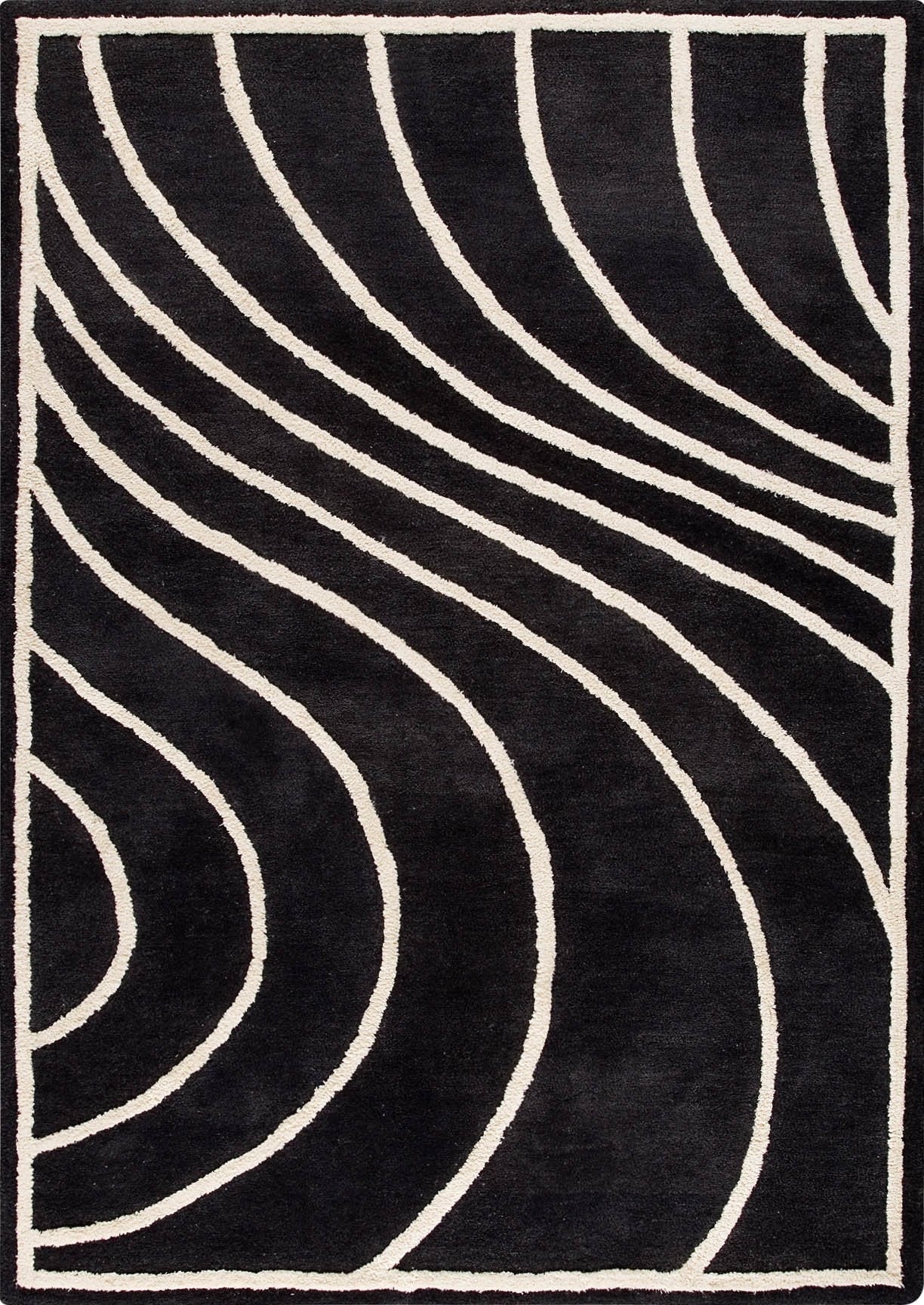Contemporary Abstract Wave Look Blanc Lake Placid Charcoal Area Rug Carpet