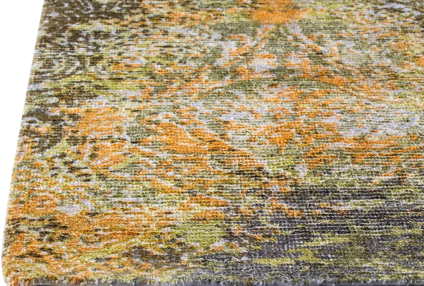 Modern Contemporary Shah Mehran Green/Orange Area Rug Carpet