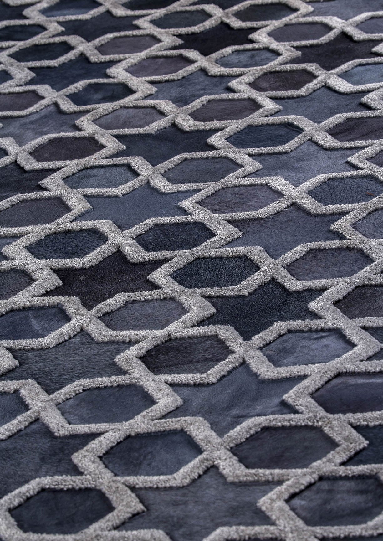 Luxury Geometric Contemporary Handmade Leather Tufted Rio Nihal Grey Area Rug Carpet