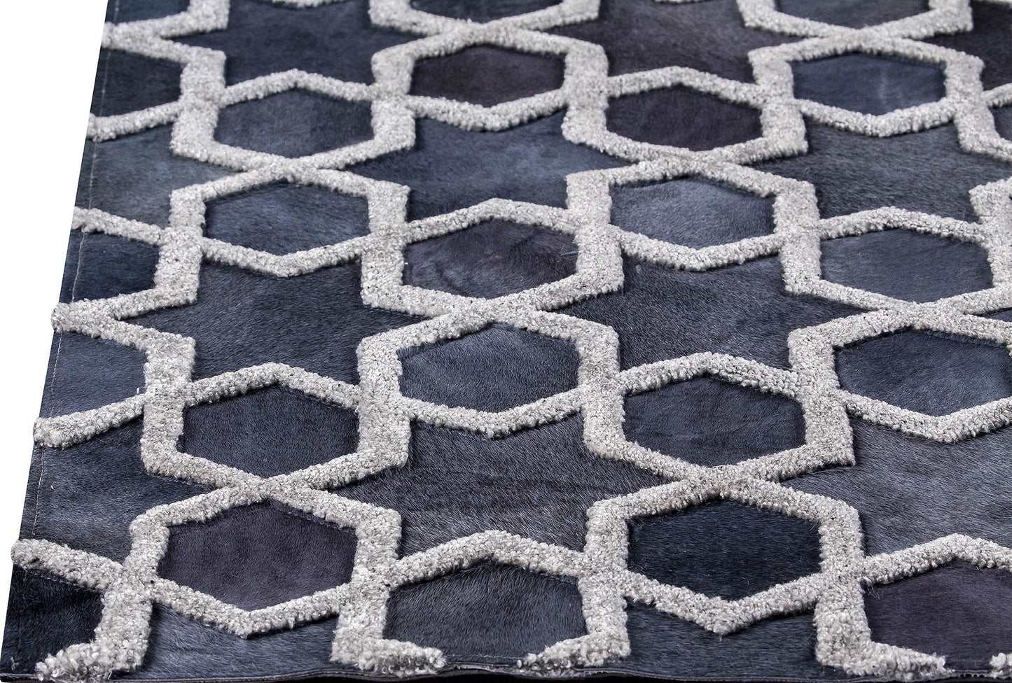 Luxury Geometric Contemporary Handmade Leather Tufted Rio Nihal Grey Area Rug Carpet