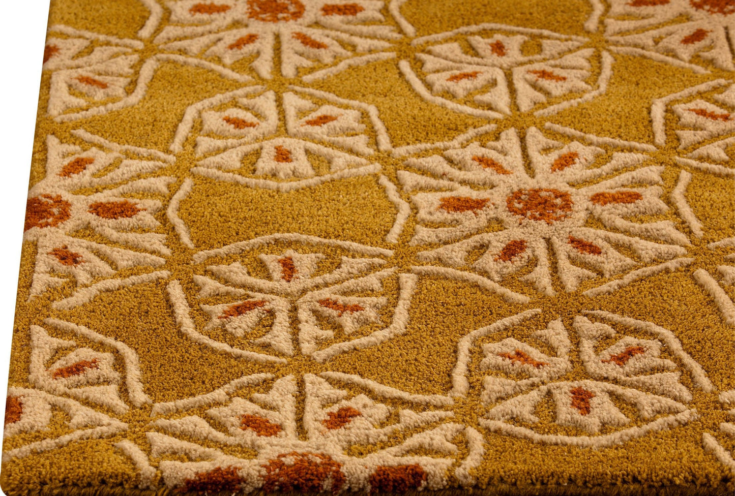 Hand-Tufted Floral Motif Milano Normandie Gold Area Rug Carpet