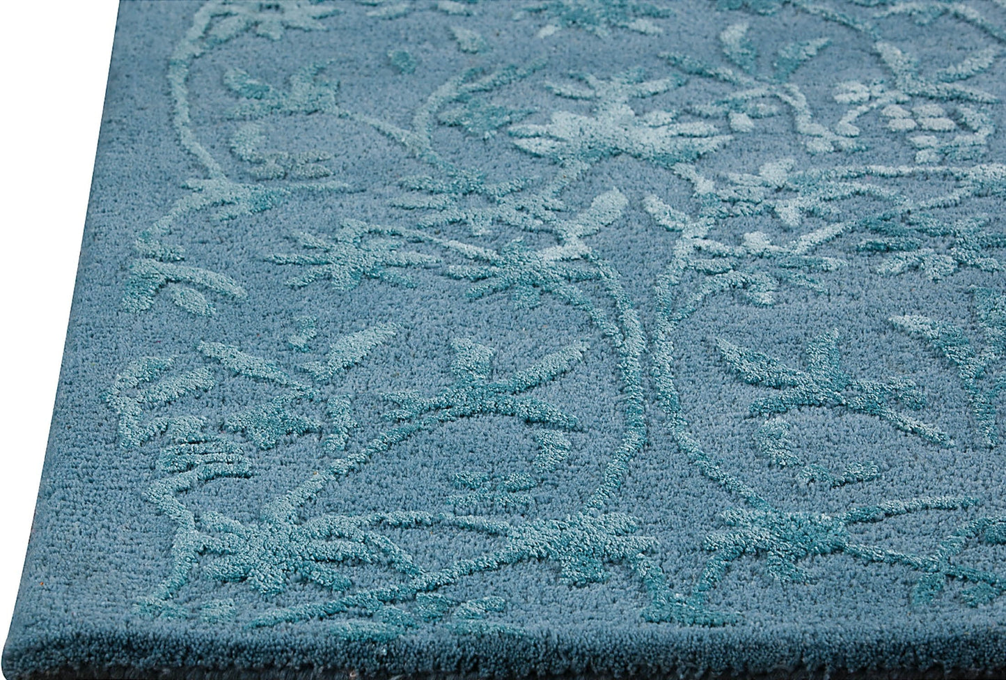 Transitional Floral Hand Tufted Blanc Santoor Turquoise Area Rug Carpet