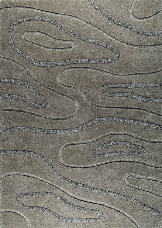Contemporary Abstract High-Low Hand Tufted Blanc Agra Grey Area Rug Carpet