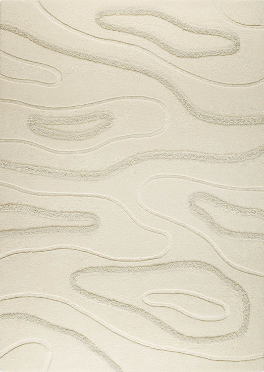 Contemporary Abstract High-Low Hand Tufted Blanc Agra White Area Rug Carpet