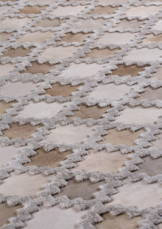 Luxury Geometric Contemporary Handmade Leather Tufted Rio Alcor Beige/Brown Area Rug Carpet