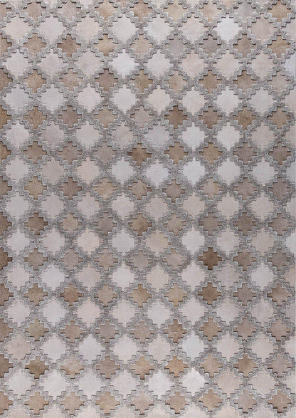 Luxury Geometric Contemporary Handmade Leather Tufted Rio Alcor Beige/Brown Area Rug Carpet
