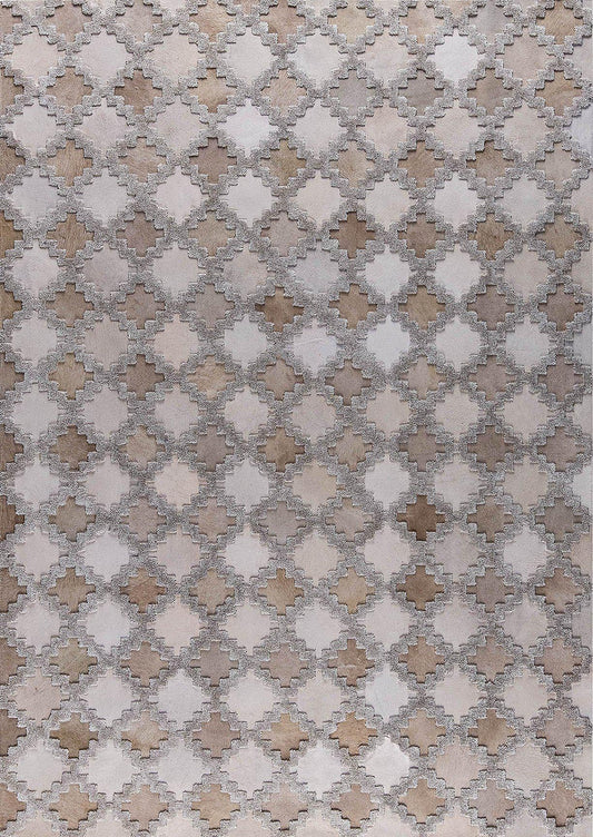 Luxury Geometric Contemporary Handmade Leather Tufted Rio Alcor Beige/Brown Area Rug Carpet