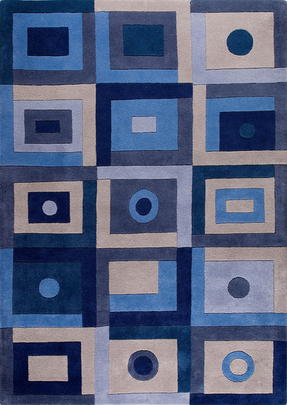 Hand-Tufted Geometric Plat Vinson Berlin Blue Area Rug Carpet