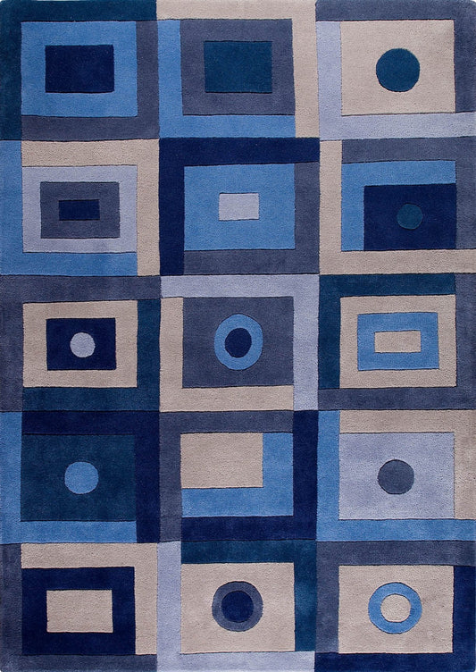 Hand-Tufted Geometric Plat Vinson Berlin Blue Area Rug Carpet