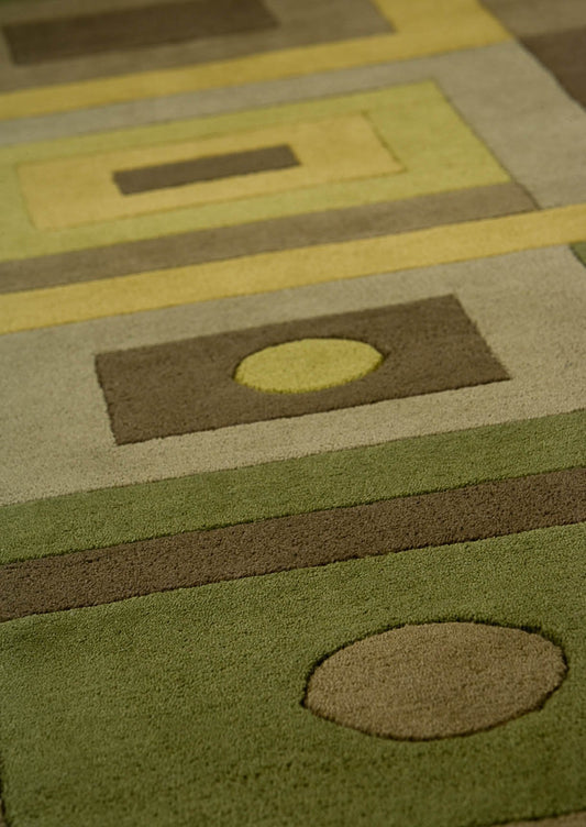Hand-Tufted Geometric Plat Vinson Berlin Green Area Rug Carpet