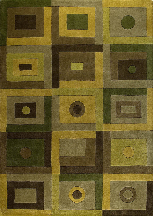 Hand-Tufted Geometric Plat Vinson Berlin Green Area Rug Carpet