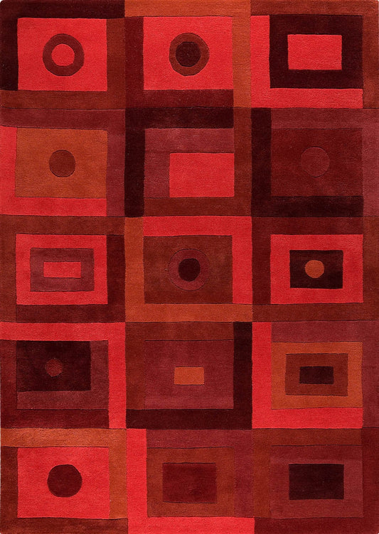 Hand-Tufted Geometric Plat Vinson Berlin Red Area Rug Carpet