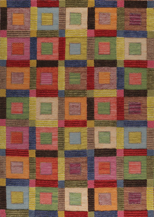 Hand Woven Colorful Geometric Surface Big Box Multi Area Rug Carpet