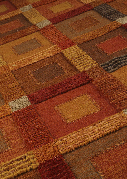 Hand Woven Colorful Geometric Surface Big Box Orange Area Rug Carpet