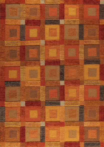 Hand Woven Colorful Geometric Surface Big Box Orange Area Rug Carpet