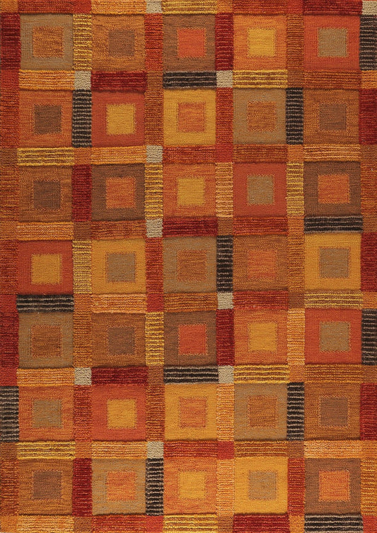 Hand Woven Colorful Geometric Surface Big Box Orange Area Rug Carpet