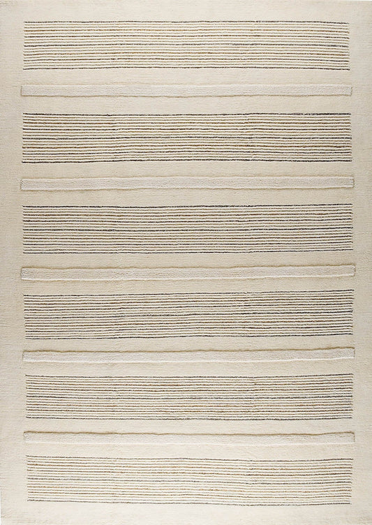 Hand Knotted Pico Boston Stria Carpetted Contemporary White Area Rug carpet