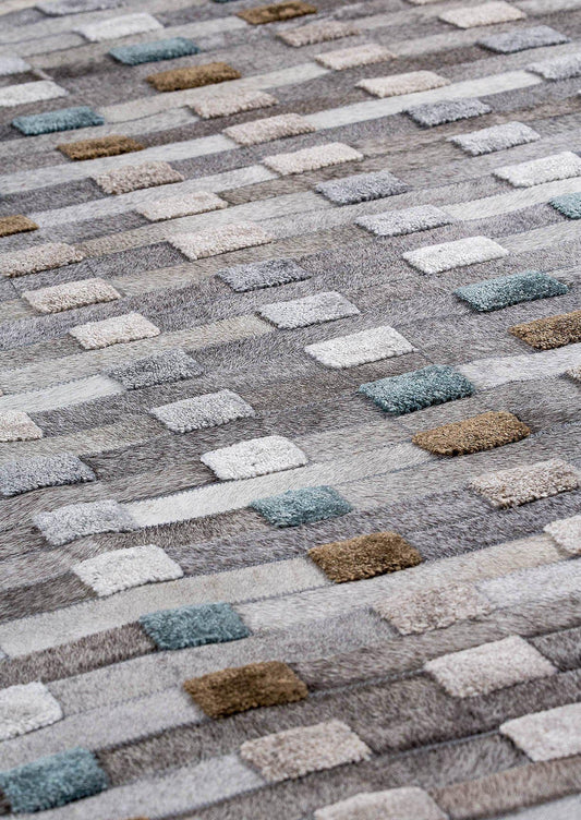 Luxury Geometric Contemporary Handmade Leather Tufted Rio Canopus Natural/Multi Area Rug Carpet