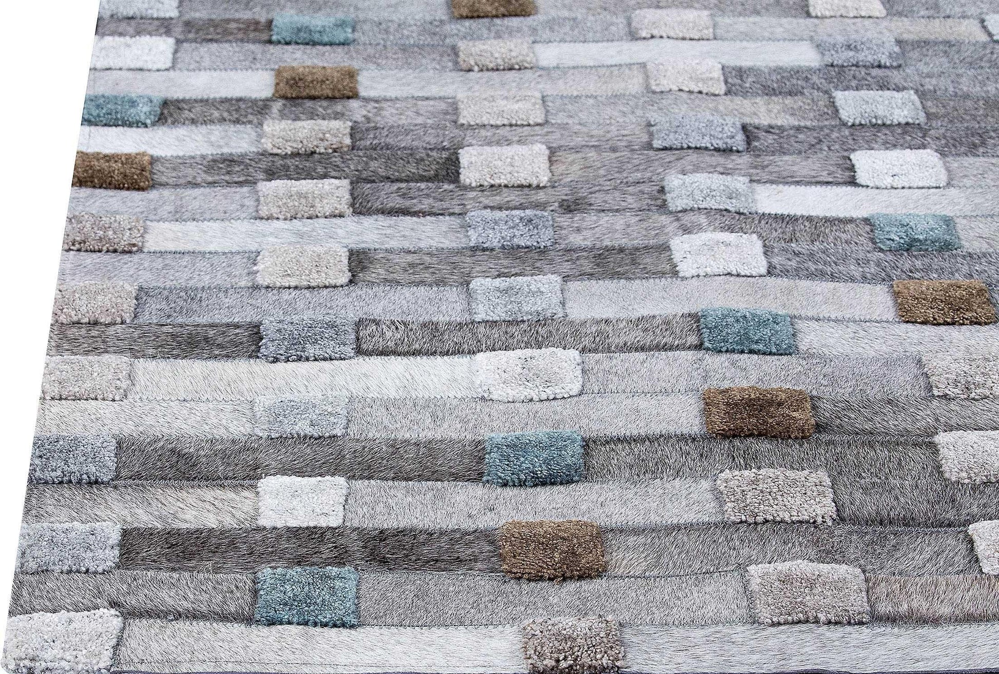 Luxury Geometric Contemporary Handmade Leather Tufted Rio Canopus Natural/Multi Area Rug Carpet
