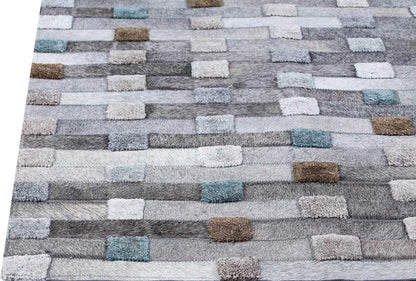 Luxury Geometric Contemporary Handmade Leather Tufted Rio Canopus Natural/Multi Area Rug Carpet